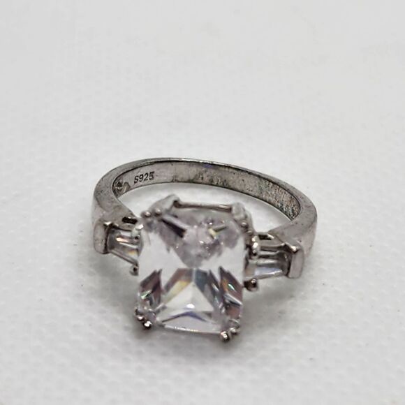 Sterling Silver & Clear Emerald Cut Cubic Zirconia Ring (4.75) - Picture 4 of 7